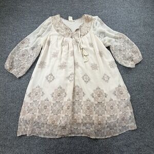 One September Boho Embroidered Yoke Tassel Dress US S (Fits Like M)